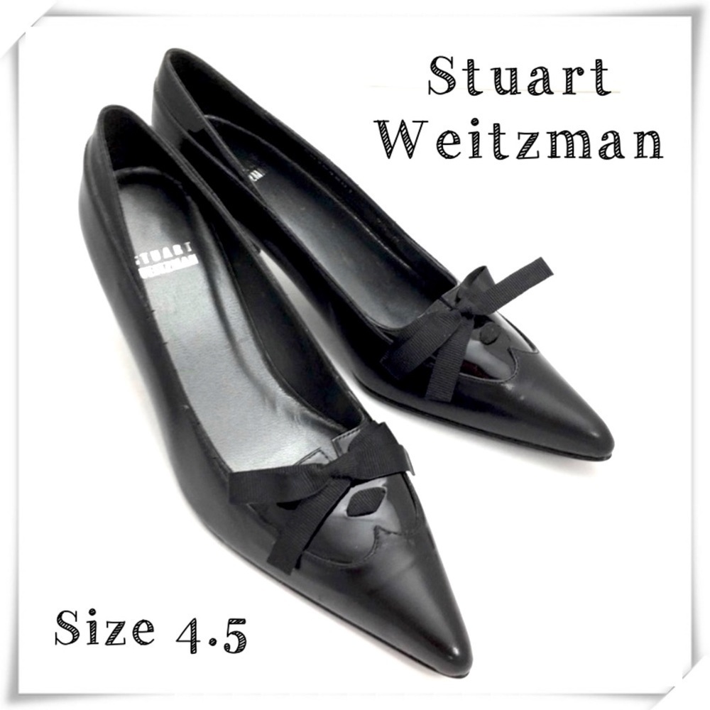 STUART Weitzman Patent Leather Pointed toe Low Heel Pumps In Black